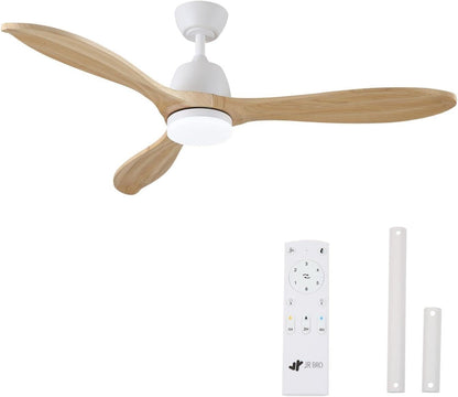 Plafondventilator met dimbaar ledlicht en afstandsbediening, stille DC-motor met 6 snelheden, 3 bladen van massief hout, 132 cm, 3 temperaturen, timer, ideaal voor woonkamer en slaapkamer