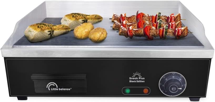 LITTLE BALANCE 8668 Snack Plus Black Edition, elektrische grillplaat voor 6-8 personen, kookplaat van staal, antiaanbaklaag, 8 mm, deksel, 2900 W, zwart