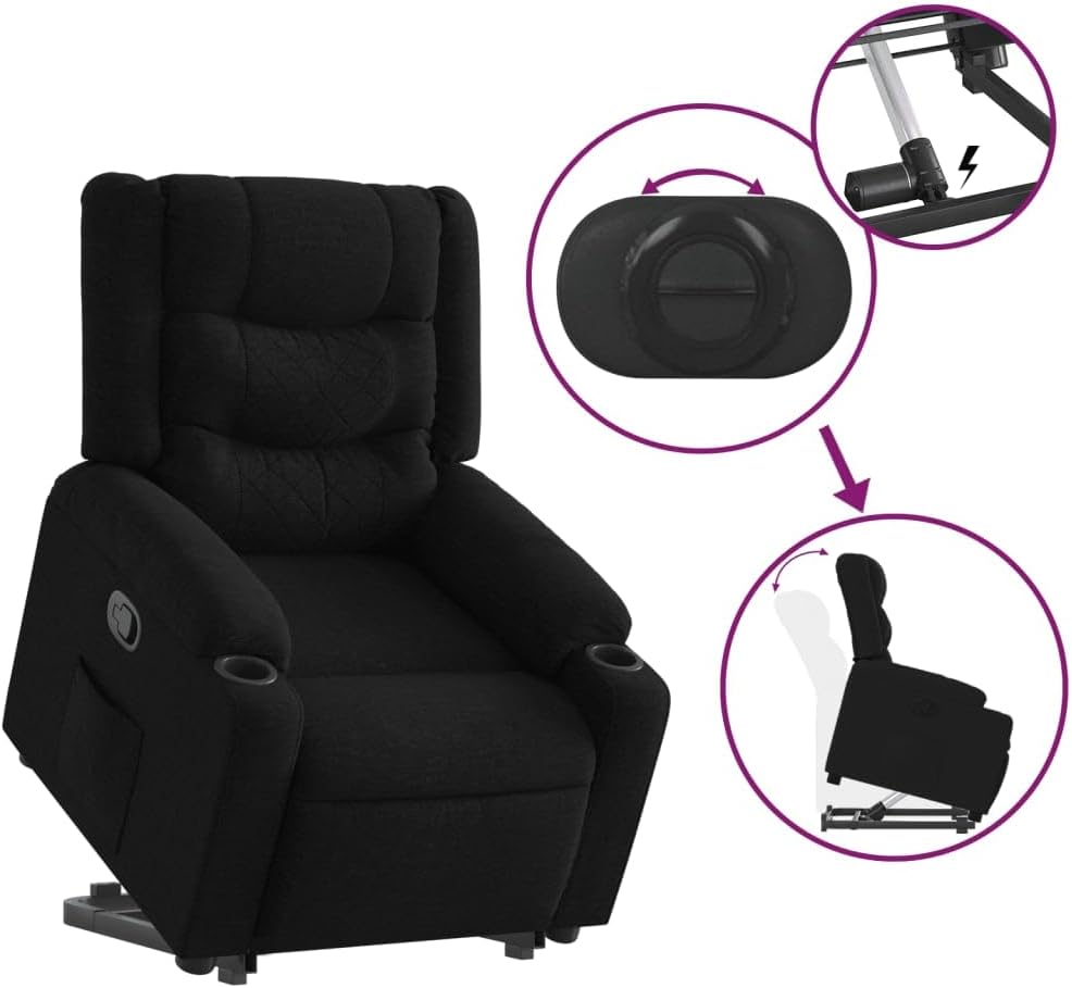 Relaxstoel Met Opstahulp – Zwarte Stoffen Tv-Stoel – Ligstoel – Relaxfauteuil – Enkel Ligstoel – Elektrische Opstahulp – Handmatig Kantelsysteem