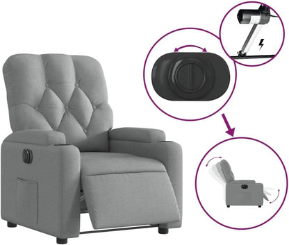 Gecheer Electric Recliner Chair Tilting Fabric Light Grey 74 x 86.5 x 93.5 cm TV Chair Recliner Chair Armchair Fabric Chair with Footrest Senior Chair