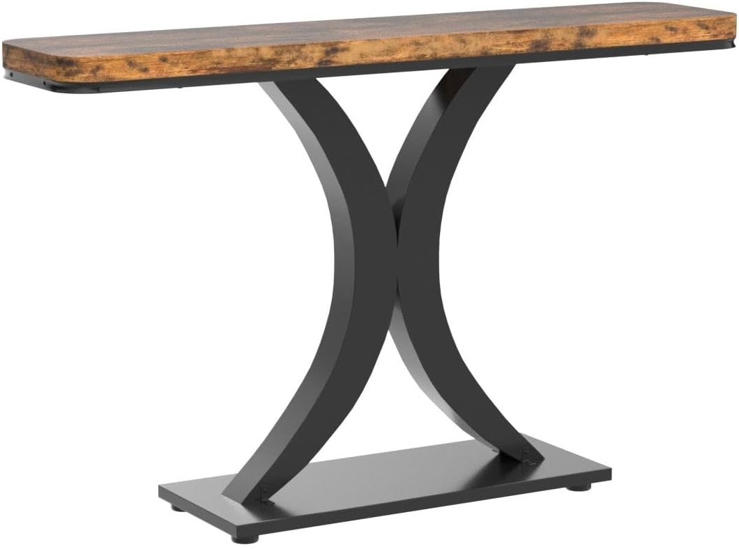 Tribesigns Industrial Console Table, 40 Inch Narrow Hallway Foyer Table with Geometric Base, Rustic Hallway Accent Table for Living Room, Entrance