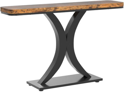Tribesigns Industrial Console Table, 40 Inch Narrow Hallway Foyer Table with Geometric Base, Rustic Hallway Accent Table for Living Room, Entrance