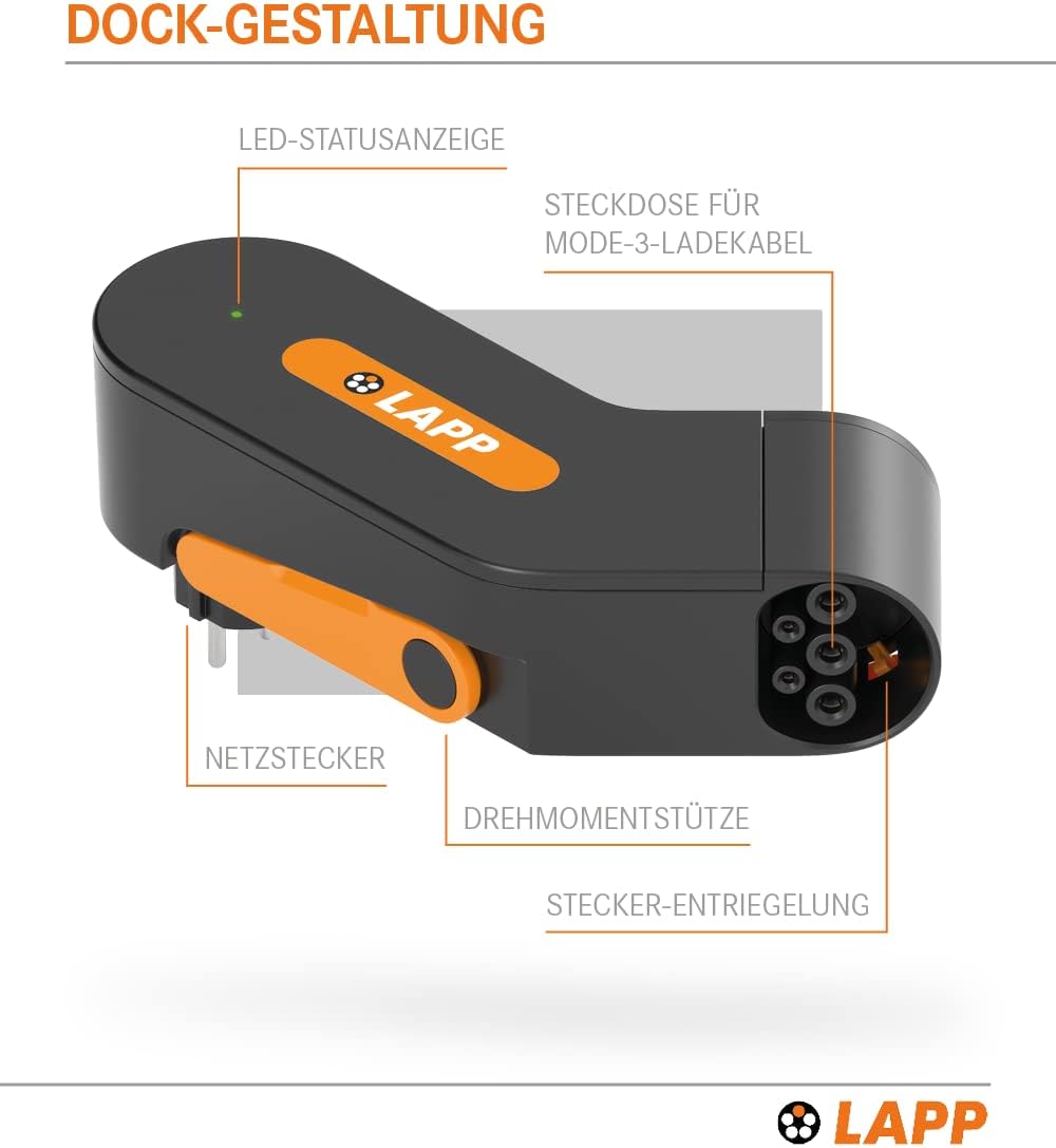 Lapp Mobility dock/mobiele EV oplader voor het huishoudelijk stopcontact/noodlader voor e-auto's/draagbare e-autolader voor onderweg/oplader voor elektrische en plug-in/IP44