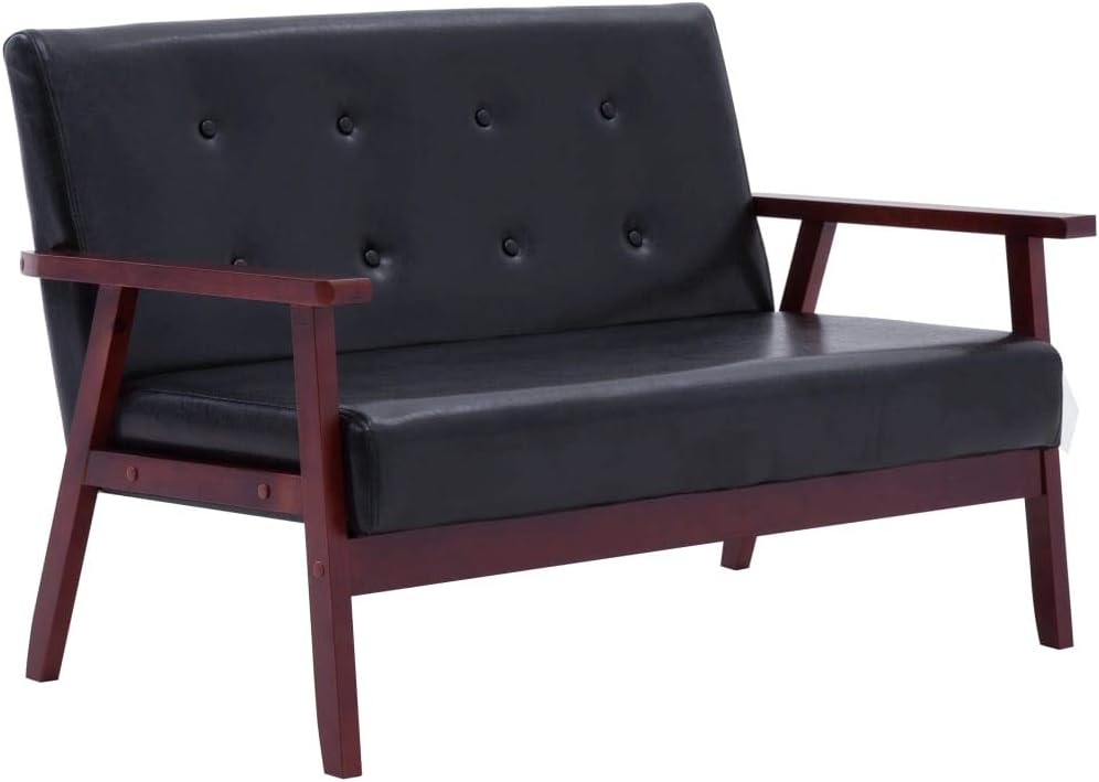 Festnight 2 Seater Sofa, Loungesofa Living Room Sofa, Upholstered Sofa, Lounge Sofa Seating, Sofa Bed, Futon Bed, Sofa, Lounge Sofa Upholstered Sofa, Black Faux Leather, 113.5 x 67 x 73.5 cm - QUORE