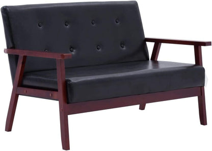 Festnight 2 Seater Sofa, Loungesofa Living Room Sofa, Upholstered Sofa, Lounge Sofa Seating, Sofa Bed, Futon Bed, Sofa, Lounge Sofa Upholstered Sofa, Black Faux Leather, 113.5 x 67 x 73.5 cm - QUORE
