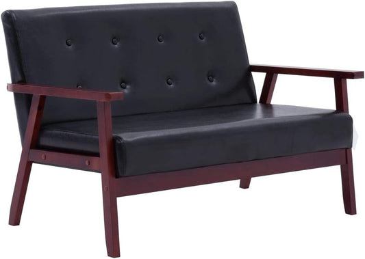 Festnight 2 Seater Sofa, Loungesofa Living Room Sofa, Upholstered Sofa, Lounge Sofa Seating, Sofa Bed, Futon Bed, Sofa, Lounge Sofa Upholstered Sofa, Black Faux Leather, 113.5 x 67 x 73.5 cm - QUORE