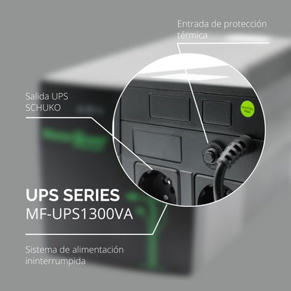 Master Power UV, ononderbroken voeding, UPS 1300 VA, constante uitgangsspanning 720 W, 4 geaarde stopcontacten
