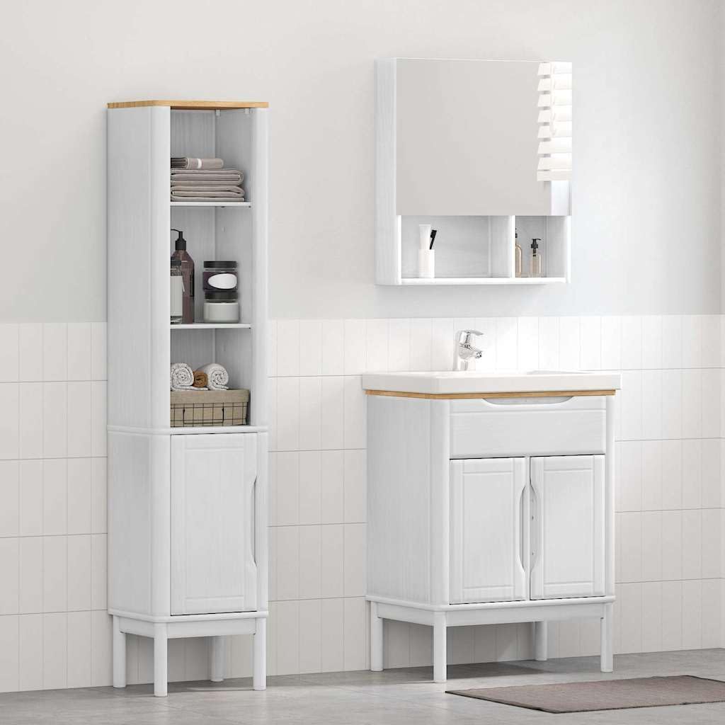 vidaXL Bathroom Furniture Set with Shelf 2 pcs White Solid Spruce Wood, Bathroom Organizer Set, Rectangular, Modern Design, Sturdy Home Dépôt, Bath Furniture Solutions - QUORE