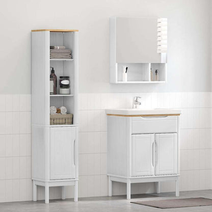 vidaXL Bathroom Furniture Set with Shelf 2 pcs White Solid Spruce Wood, Bathroom Organizer Set, Rectangular, Modern Design, Sturdy Home Dépôt, Bath Furniture Solutions - QUORE