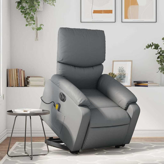 Elektrische Relaxfauteuil – Massagefauteuil – TV Stoel – Relaxstoel – Elektrische Ligstoel – Elektrische Opsta-Ondersteuning – 6-Punts Massagefunctie – Kunstleer Grijs