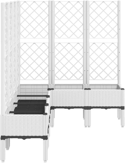 Flower Box for the Garden with Integrated Polypropylene Trellis Raised Design and Rattan Look, White, 160 x 120 x 142 cm, Ideal for Climbing Plants, Vegetables and Flowers - QUORE