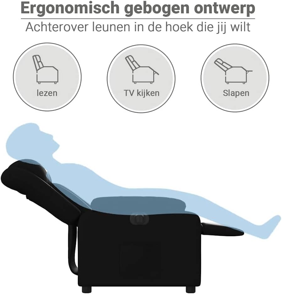 Elektrisch Verstelbare Fauteuil – Relaxfauteuil – Tv Fauteuil – Sta Op Stoel – Lounge Stoel – Kunstleer Zwart – Elektrische Verstelling – Comfortabele Vulling