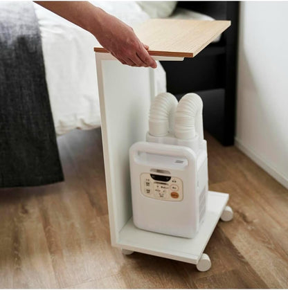 Yamazaki 1415 TOWER Tavolino Laterale Semichiuso con Piano in Legno e Ruote, bianco,Acciaio/Legno/Nylon, minimalistisch, 22 x 31 x 55 cm (L x L x A)