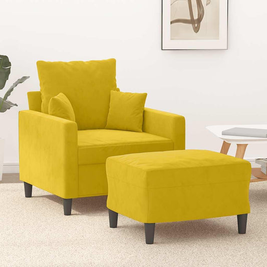 Fauteuil met kruk, geel, 60 cm, fluweel, loungestoel met kruk, fauteuil, moderne stoel, armleuningstoel, leesstoel voor woonkamer, slaapkamer