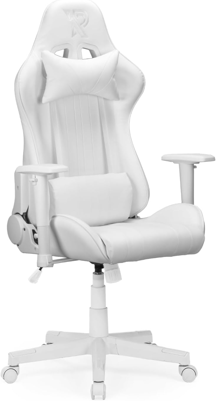 Felix gamestoel - 360° bureaustoel, Verstelbare Armleuningen, Verstelbare Rugleuning, Afneembare en verstelbare kussens, Ergonomische Gaming Chair, Stabiel Metalen onderstel, Gaming Stoel - Wit
