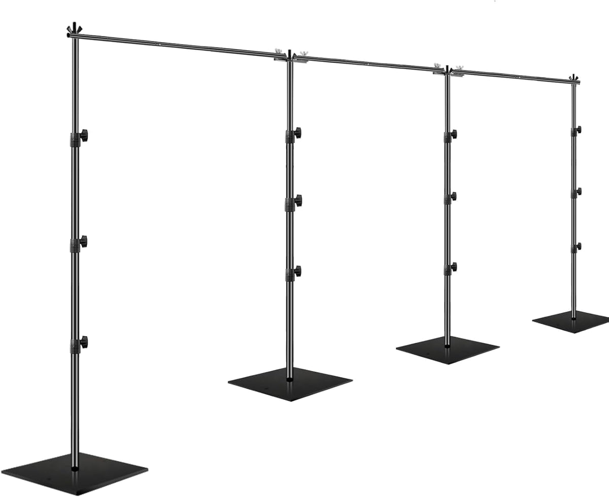 EMART Backdrop Stand met Zware Stalen Basis 2,6x9M, Verstelbare Buizen en Drapping Backdrop Systeem, Ideaal voor Verjaardagen en Bruiloften - Zwart