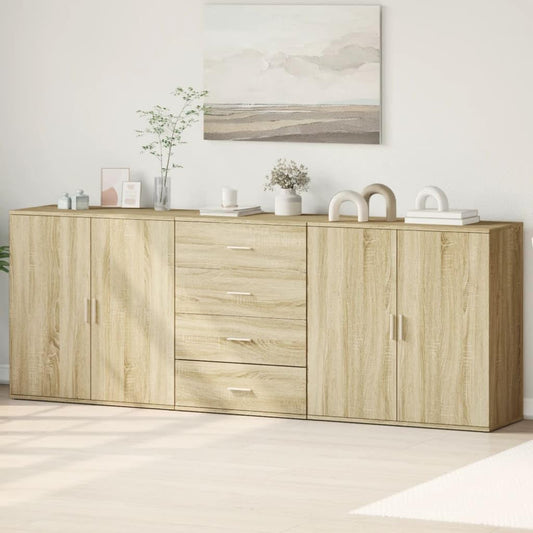 Tidyard Sideboards 3 Pieces Chest of Drawers, Dresser, Cupboard, Storage Cabinet, Side Cabinet, Side Cabinet, Storage Cabinet, Multifunctional Cabinet, Sonoma Oak, Wooden Material - QUORE