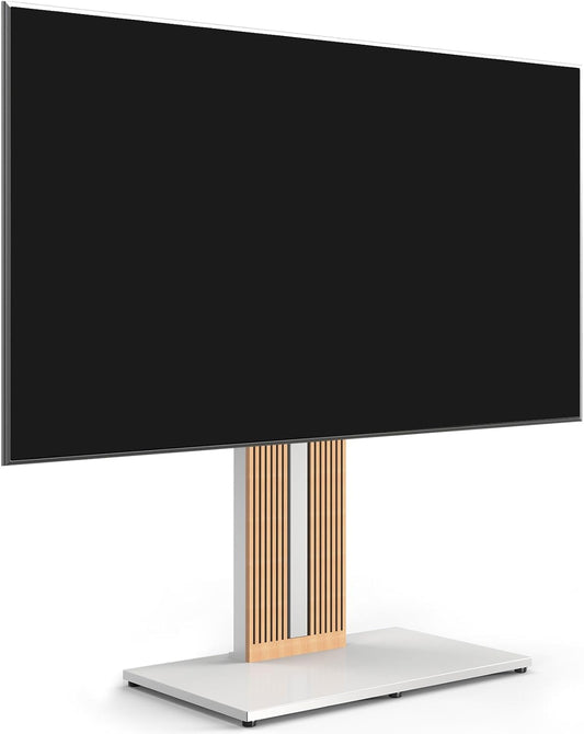FITUEYES Design TV-standaard op standaard, voor schermen van 55 tot 88 inch, in hoogte verstelbaar, tv-kast van massief hout, draaibaar, maximale belasting 60 kg, hoek verstelbaar ± 30 graden,