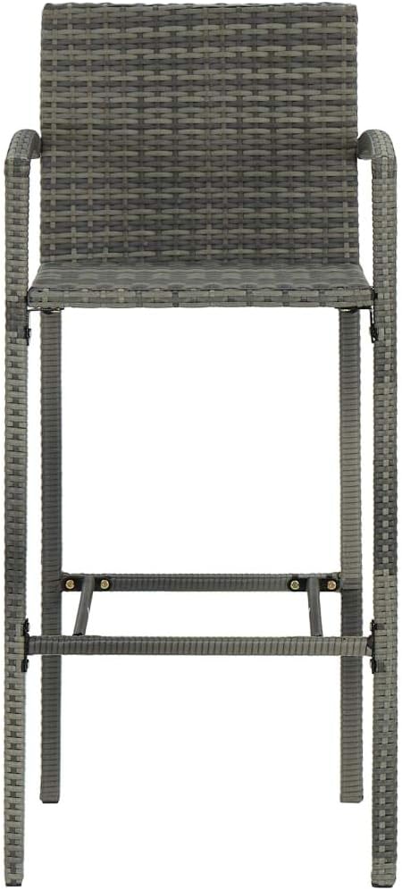Kitchen Stool Grey Synthetic Rattan Garden Chairs with Steel Frame and Integrated Footrest, Weatherproof and Lightweight - QUORE