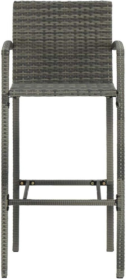 Kitchen Stool Grey Synthetic Rattan Garden Chairs with Steel Frame and Integrated Footrest, Weatherproof and Lightweight - QUORE