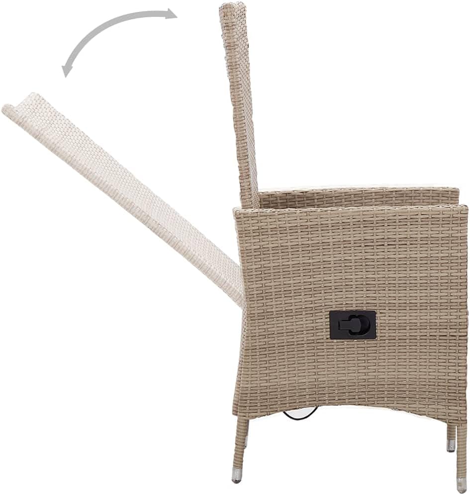 Set of 2 Garden Chairs Poly Rattan Beige Balcony Chair Adjustable Backrest Patio Chair Dining Chairs for Patio Garden Balcony - QUORE