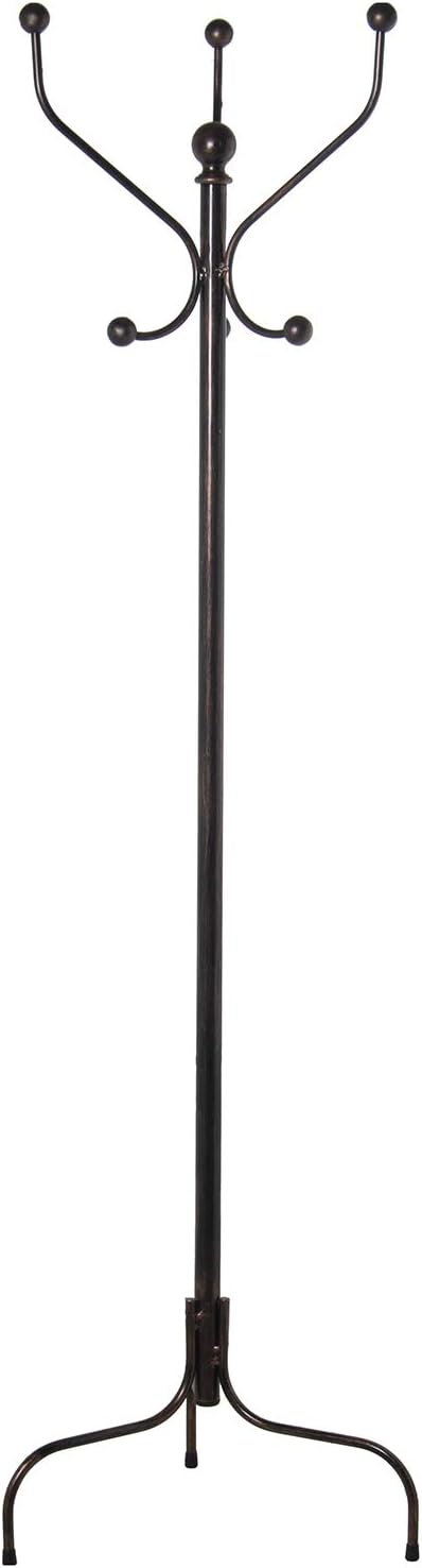 DRW Kapstok met 3 armen van gesmeed ijzer in koper en zwart, 46 x 46 x 175 cm