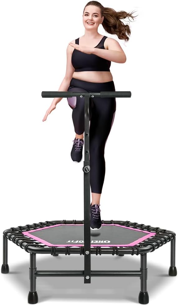 ONETWOFIT 42"/45" Rebounder Trampoline voor Volwassenen, Stille Mini Trampoline Indoor Oefening Fitness Trampoline Bungee Rebounder