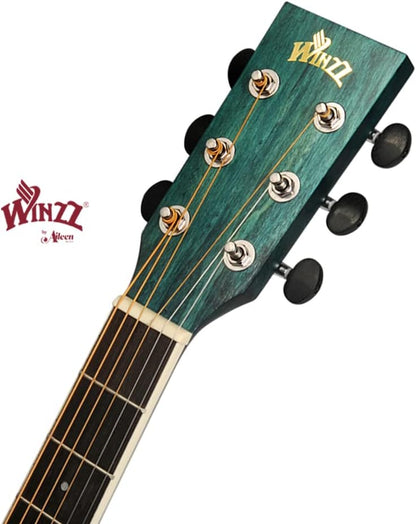 Winzz 40 Inches Akoestische Staalsnarige Gitaar Beginner, Elegant Uniek Kleurenontwerp (Blauw-groen)