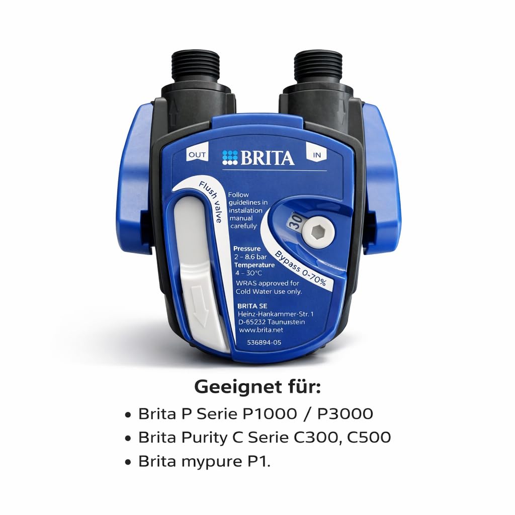 Ondergrondse waterfilter: BRITA filterkop, BRITA filter P1000, flexibele slang, hoekventieladapter