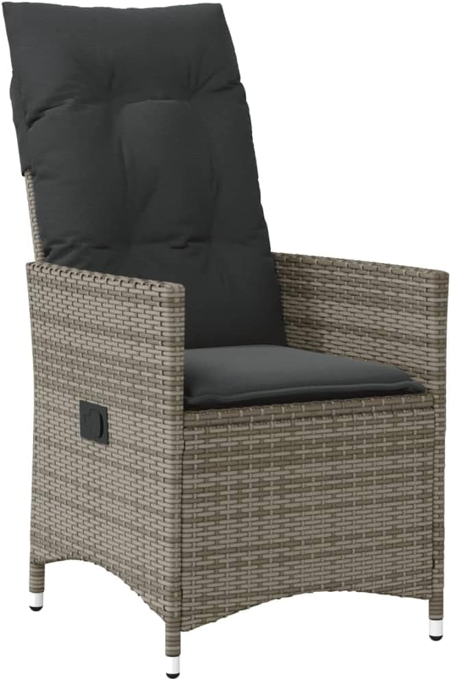 Tuinstoel – Loungestoel Tuin – Loungestoel Outdoor – Terrasstoel – Tuinstoel – Verstelbaar – Poly Rattan Grijs – Inclusief Dikke Kussens