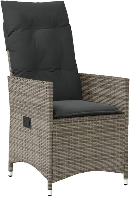 Tuinstoel – Loungestoel Tuin – Loungestoel Outdoor – Terrasstoel – Tuinstoel – Verstelbaar – Poly Rattan Grijs – Inclusief Dikke Kussens