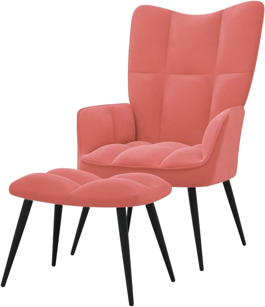 Relaxchair with stool reclining chair lounge chair living room chair with stool chair living room pink velvet - QUORE