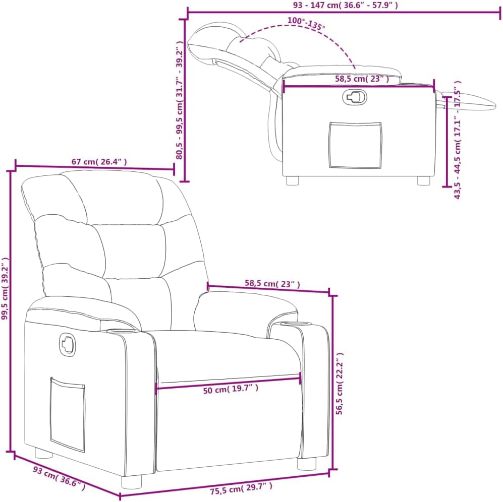 Verstelbare Fauteuil – Relaxstoel – Tv Stoel – Loungestoel – Relax Fauteuil – Kunstleer Bruin – 135 Graden Verstelbaar – Inclusief Bekerhouders