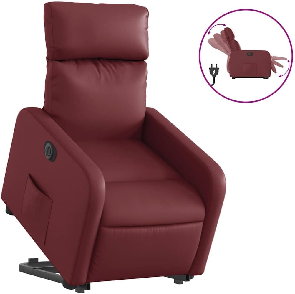 Relaxstoel Met Opstahulp – Elektrische Relaxstoel – Tv-Stoel – Ligstoel – Relaxfauteuil – Wijnrood Kunstleer – Elektrisch Kantelsysteem – Automatische Ligfunctie 135°