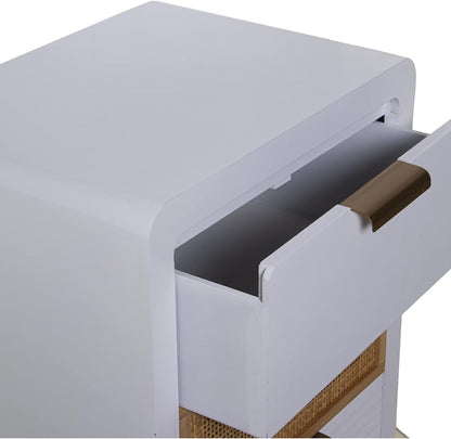 DRW Symfonier met 5 schuifladen van MDF en rotan in wit en natuur 40 x 30 x 92 cm