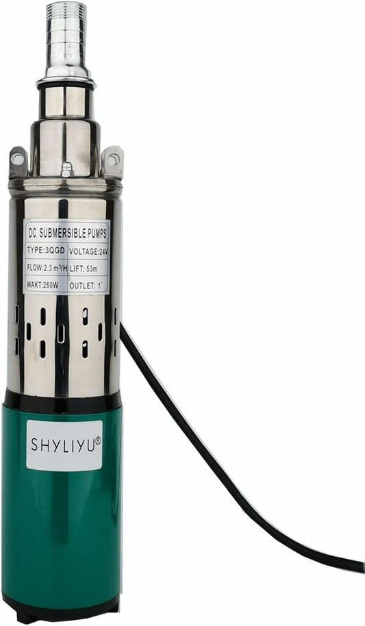 Zonne-dompelwaterpompen Dompelpomp 24V DC 260W Drukpomp Max. onderdompelingsdiepte 53m 2300L / H voor huishoudelijk water Tuinirrigatievijvers Rivieren enz.