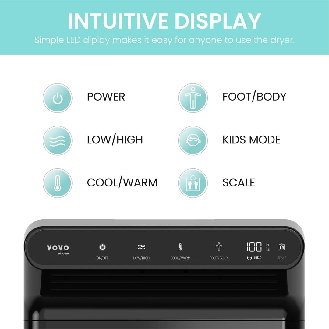 VOVO STYLEMENT BD-7700B Body & Foot Dryer, Made in Korea, Temperature & Wind Volume Controlled Dryer with Intuitive Display, Waterproof hygienic Scaffolding