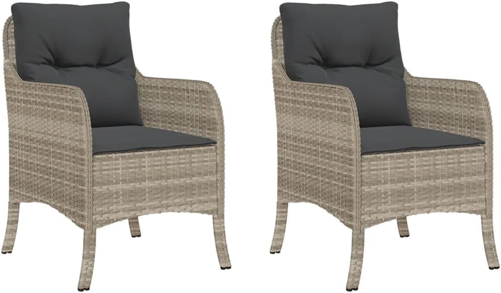 Gecheer 2 x Garden Chairs with Cushion, Light Grey, Poly Rattan Garden Chair Rattan Garden Chairs - QUORE