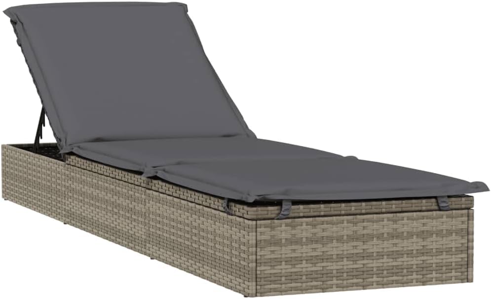 vidaXL Sunbeds 2 pcs with table poly rattan gray, garden chair, sun lounger, lounge chair, lounge chair, relax chair, sunbed, sunbed garden, sun lounger garden - QUORE