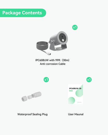 LINOVISION Onderwatercamera 4K Ultra HD Anti-corrosiecoating PoE Web GUI Mobiele APP 30m Kabel