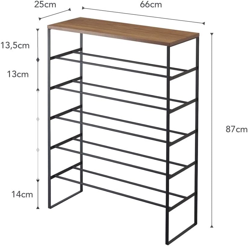 YAMAZAKI Schoenenrek met houten bovenplank - Tower - zwart