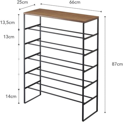 YAMAZAKI Schoenenrek met houten bovenplank - Tower - zwart