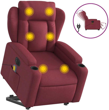 Elektrische Massagestoel – Relaxstoel – Televisiestoel – Massagestoel – Opstahulp – Wijnrode Stof – Elektrische Ligfunctie – 6-Punts Vibratiemassage