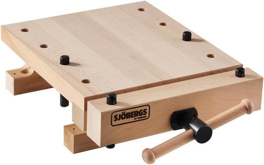 Sjöbergs SJO-66690K Smart Workstation Pro Bankschroef, 4,13 cm dik beukenblad, mini-werkbank, kurkkkaken, draagbare hardhoutklem voor houtbewerking, werkoppervlakte van 53 x 37 cm