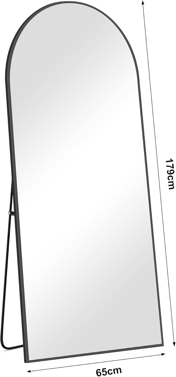 Boog Full-Body Spiegel – Staande Spiegel – Vloerspiegel – Wandspiegel – Grote Spiegel – Zwart Aluminium Frame – 179 x 65 cm – Gebogen Design – Vrijstaand & Stabiel