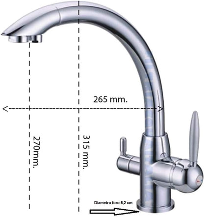 3-Weg Keukenkraan Voor Warm, Koud En Gefilterd Water – Waterfilterkraan – Mengkraan – Waterkraan – Kraan Voor Waterreiniger – 360° Draaibaar – Chroom Met Massief Messing