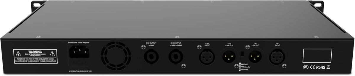 Audibax Akron 2-2400 Digitale versterker, 2-kanaals vermogen, 600 W, eenvoudige geluidsbediening, verbinding in brug-, stereo- of parallelle modus, XLR en speakon