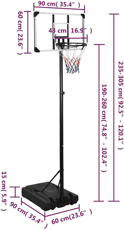 Basketbalstandaard – Basketbalpaal – Basketbalring – Basketbalset – Basketbaldoel – Verstelbare Hoogte 235-305 cm – Weerbestendig Polycarbonaat & Stalen Ring