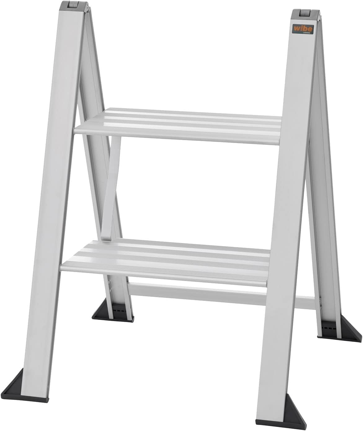 WIBE LADDERS Vikingstep Mini trapladder, 480 mm hoog, belastbaar tot 150 kg, compacte aluminium vouwladder met 2 treden, slechts 35 mm breed, 72814