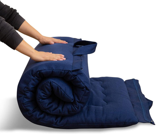 MAXYOYO Draagbare opvouwbare futonmatras, hypoallergene stof en traagschuimmatras met handvat en rits voor buiten indoor camping gastenauto
